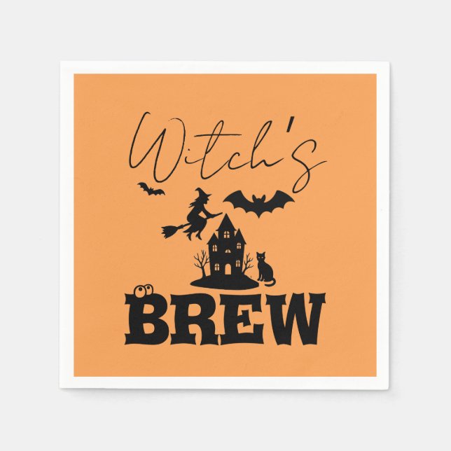 Spooky Haunted House & Witch Silhouette |  Napkin (Front)