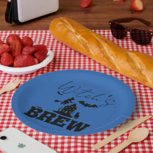 Spooky Haunted House & Witch Silhouette    Paper Plate