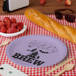 Spooky Haunted House & Witch Silhouette    Paper Plate