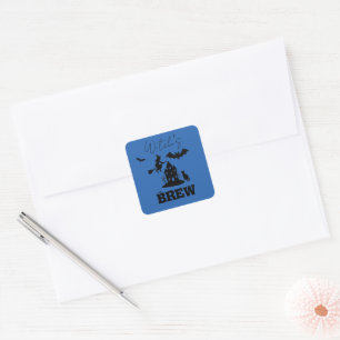 Spooky Haunted House & Witch Silhouette    Square Sticker
