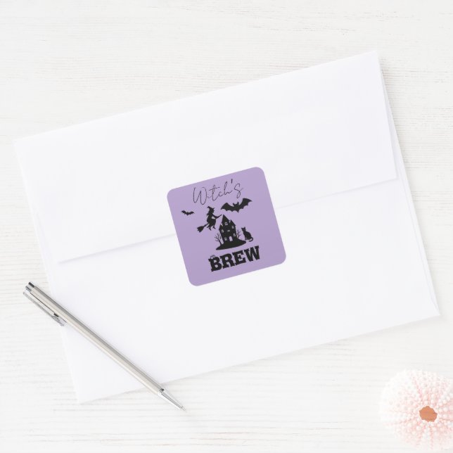Spooky Haunted House & Witch Silhouette |  Square Sticker (Envelope)