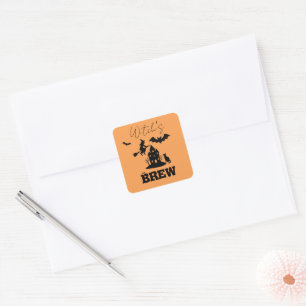 Spooky Haunted House & Witch Silhouette Square Sticker