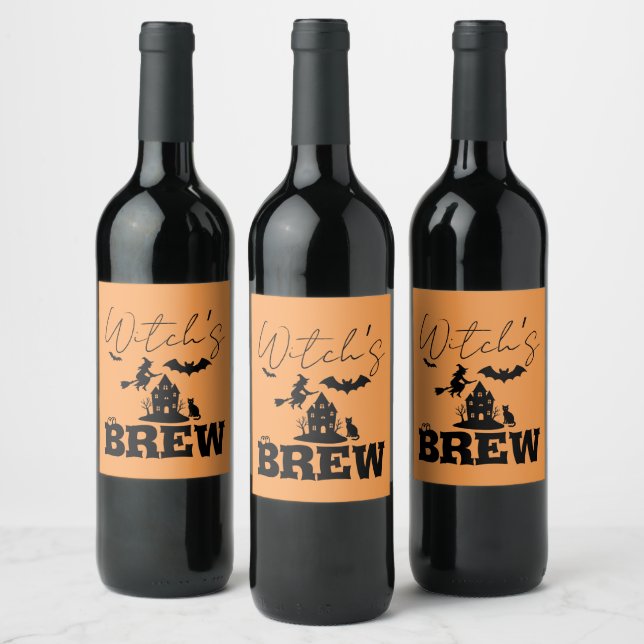 Spooky Haunted House & Witch Silhouette |  Wine Label (Bottles)