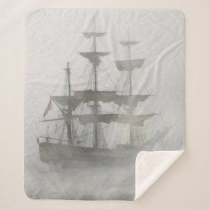 Spooky Haunted Pirate Ship Grey  Sherpa Blanket