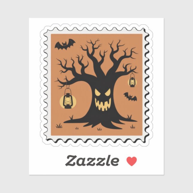 Spooky Haunted Tree Halloween Postage Stamp (Sheet)