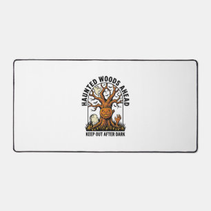 Spooky Haunted Tree Vintage Halloween Warning Shir Desk Mat