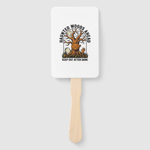 Spooky Haunted Tree Vintage Halloween Warning Shir Hand Fan