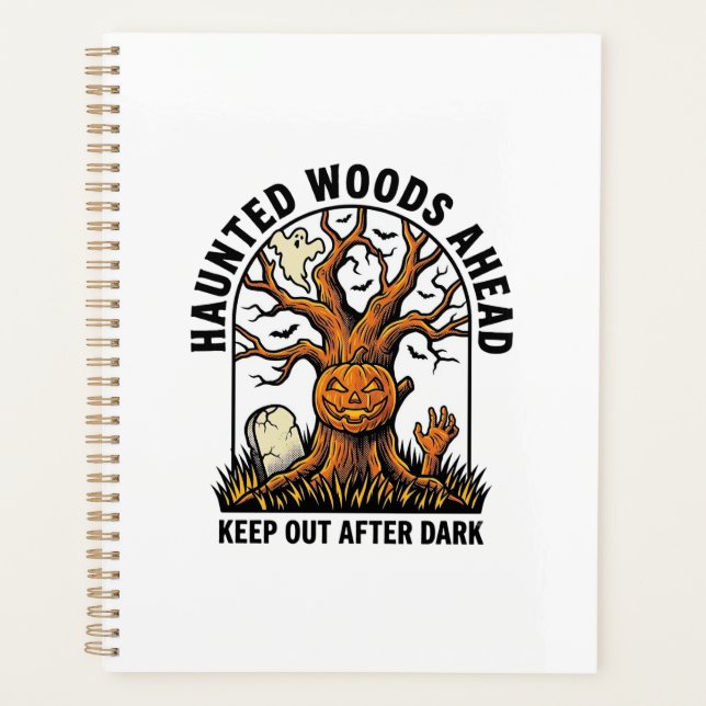 Spooky Haunted Tree Vintage Halloween Warning Shir Planner (Front)