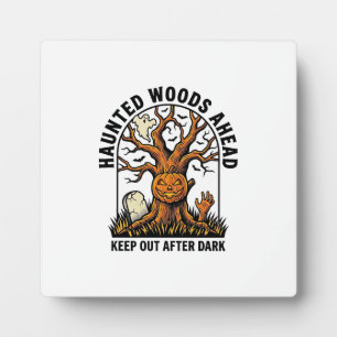 Spooky Haunted Tree Vintage Halloween Warning Shir Plaque