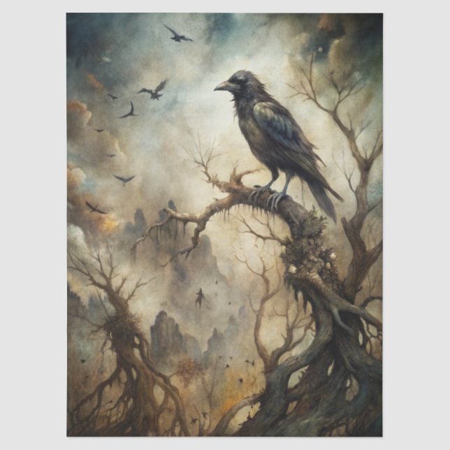 Spooky Haunting Fantasy Gothic Raven  Tissue Paper (Front)