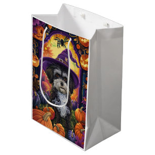 Spooky Havanese Dog Halloween Witch And Pumpkin Medium Gift Bag