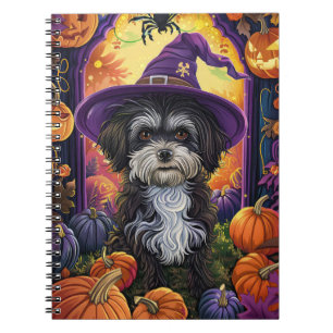 Spooky Havanese Dog Halloween Witch And Pumpkin Notebook