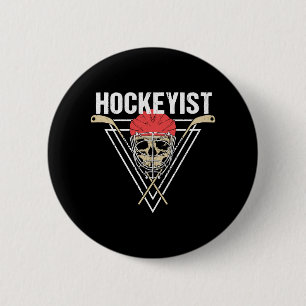 Spooky Hockey Player Enforcer Halloween Skull Bone 2 Inch Round Button