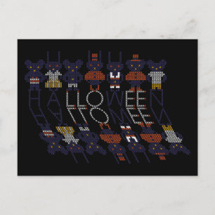 Spooky Horror Stick Cross Halloween Monsters Holiday Postcard