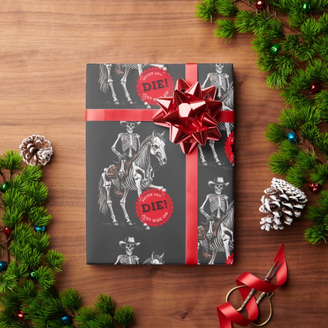 Spooky Horse-riding Skeleton Cowboy Wrapping Paper (Holiday Gift)