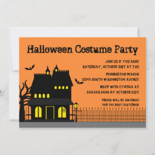 Spooky house halloween costume party invitation