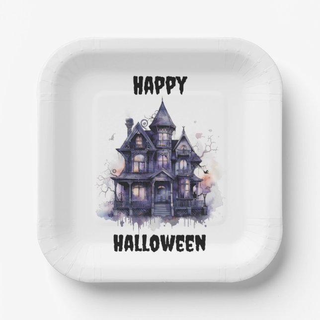Spooky House Happy Halloween Party  Paper Plate (Front)