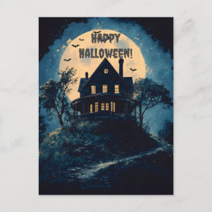 Spooky house on a hill, Halloween concept Holiday Postcard