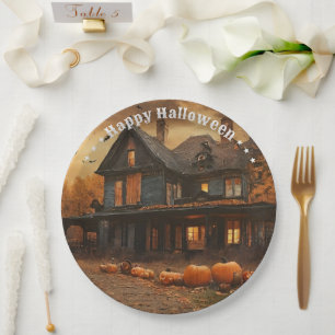 Spooky House Pumpkin Halloween Collection Paper Plate
