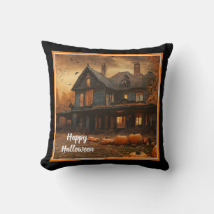 Spooky House Pumpkin Halloween Collection Throw Pillow