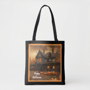 Spooky House Pumpkin Halloween Collection Tote Bag