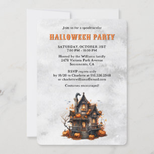 Spooky House Pumpkins Ghost Halloween Party Invitation