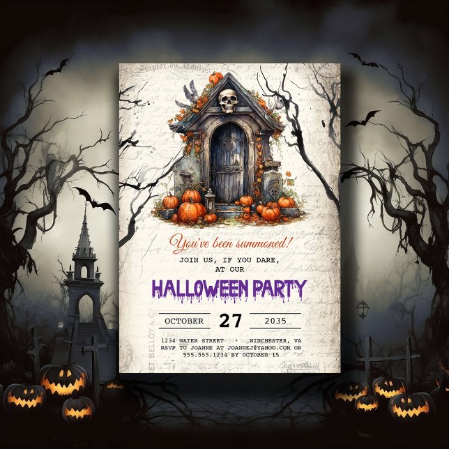 Spooky House Skull Pumpkins Halloween Party Invitation (Creator Uploaded)
