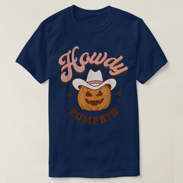 Spooky Howdy Pumpkin Head Cowboy Hat Halloween  T-Shirt (Design Front)