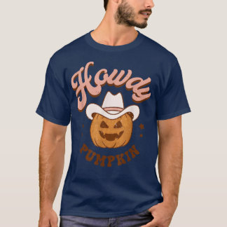 Spooky Howdy Pumpkin Head Cowboy Hat Halloween  T-Shirt