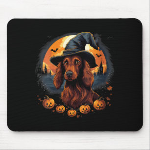 Spooky Irish Setter Dog Witch Halloween V-Neck Mouse Pad