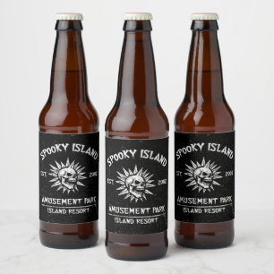 Spooky Island Est 2002 Amusement Park Skull Beer Bottle Label