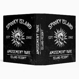Spooky Island Est 2002 Amusement Park Skull Binder