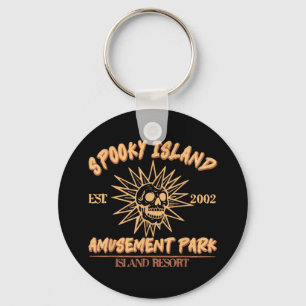 Spooky Island Est 2002 Amusement Park Skull Hallow Keychain
