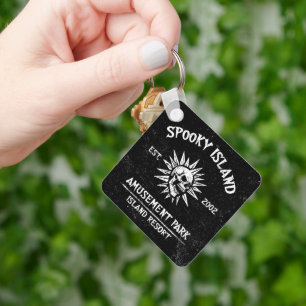Spooky Island Est 2002 Amusement Park Skull Keychain