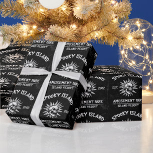Spooky Island Est 2002 Amusement Park Skull Wrapping Paper