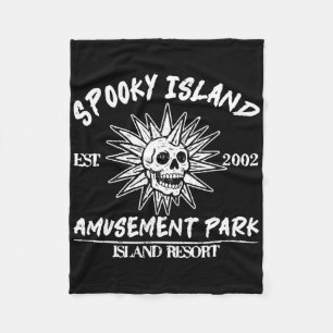 Spooky Island Retro Halloween Skull 90s Halloween  Fleece Blanket