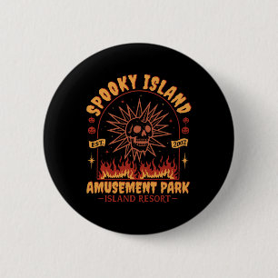 Spooky Island Vintage Skull Flame Retro Halloween  2 Inch Round Button