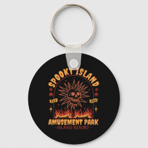 Spooky Island Vintage Skull Flame Retro Halloween Keychain