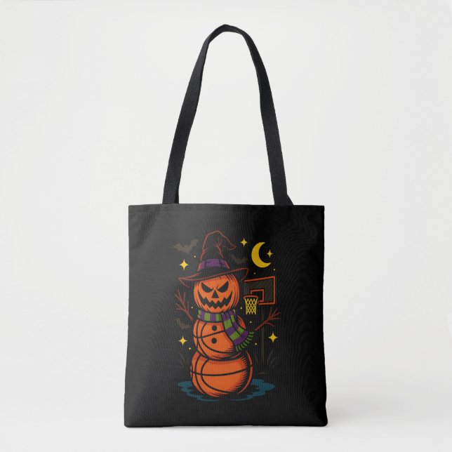Spooky Jack o lantern Basketball Player Coach Fan Tote Bag (Front)