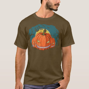 Spooky Jack O Lantern Flying Bats Halloween Costum T-Shirt