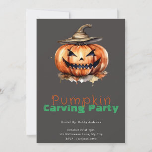 Spooky Jack-O' Lantern Grey Pumpkin Carving Party Invitation