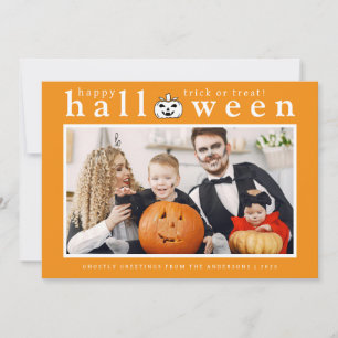 Spooky Jack-o'-lantern Happy Halloween 1 Photo Holiday Card