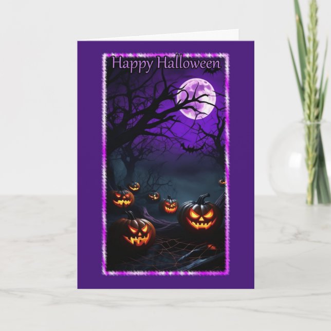 Spooky Jack-O-Lantern Meeting Halloween Card (Front)