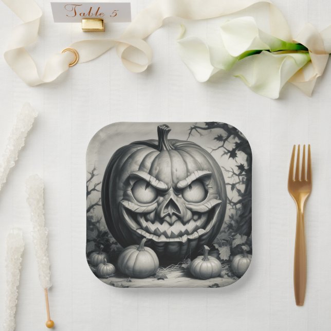 Spooky Jack-o'-lantern Paper Plate (Wedding)