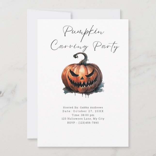 Spooky Jack-O' Lantern Pumpkin Carving Party Invitation (Front)
