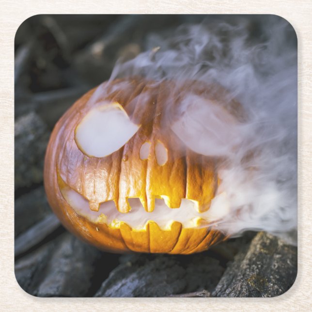 Spooky Jack-o-lantern Square Paper Coaster (Front)