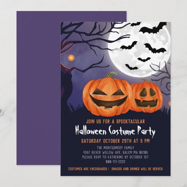 Spooky Jack O'Lantern Halloween Kids Costume Party Invitation (Front/Back)