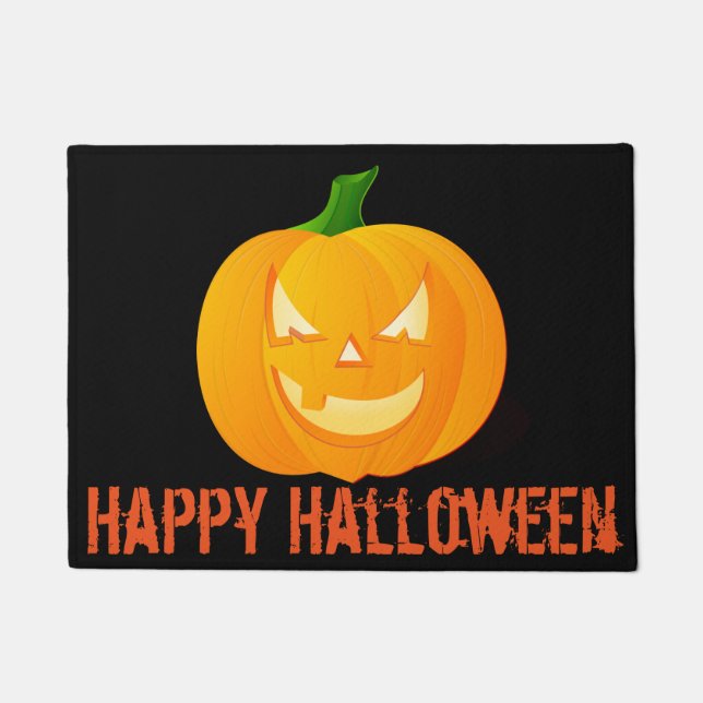 Spooky Jack O'Lantern Happy Halloween Doormat (Front)