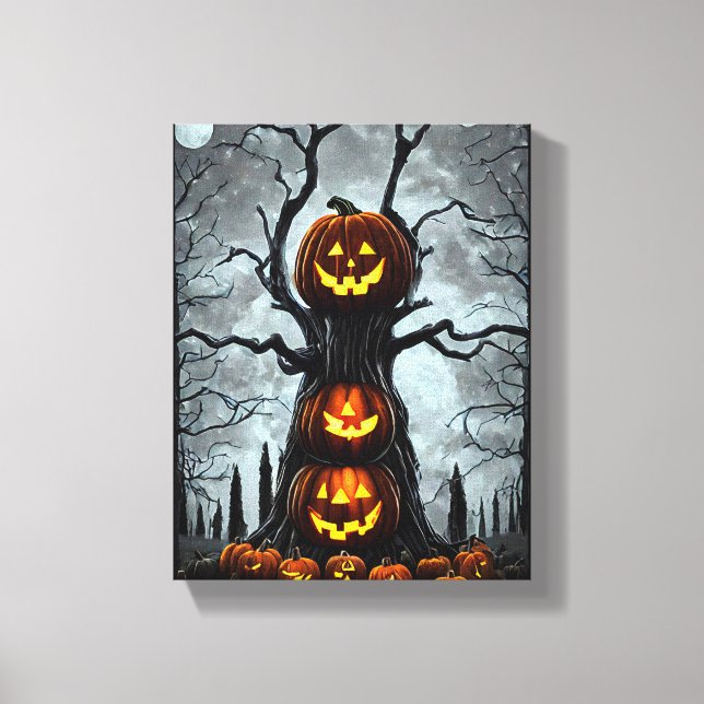 spooky jacko lantern pumpkin tree fantasy Dark art Canvas Print (Front)