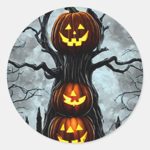 spooky jacko lantern pumpkin tree fantasy Dark art Classic Round Sticker